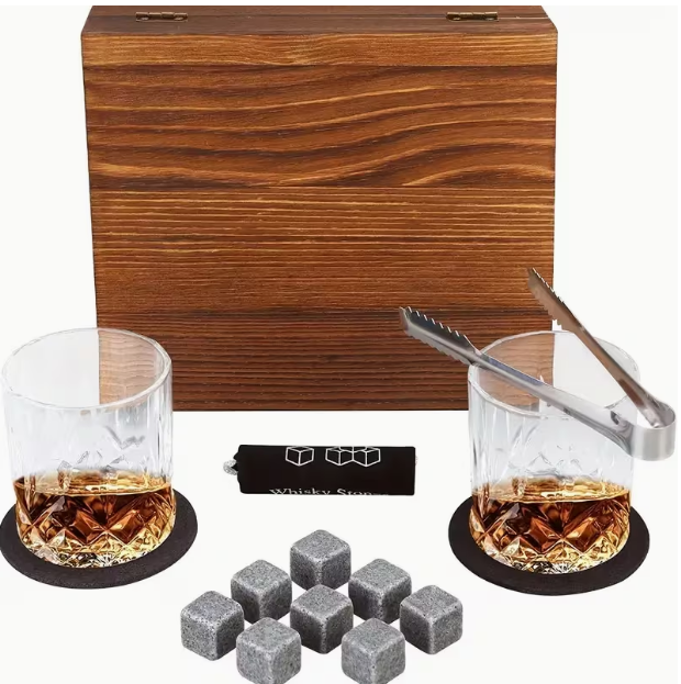 Whiskey Glasses with Wood Box