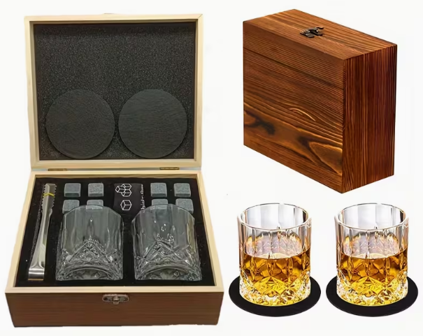 Whiskey Glasses with Wood Box